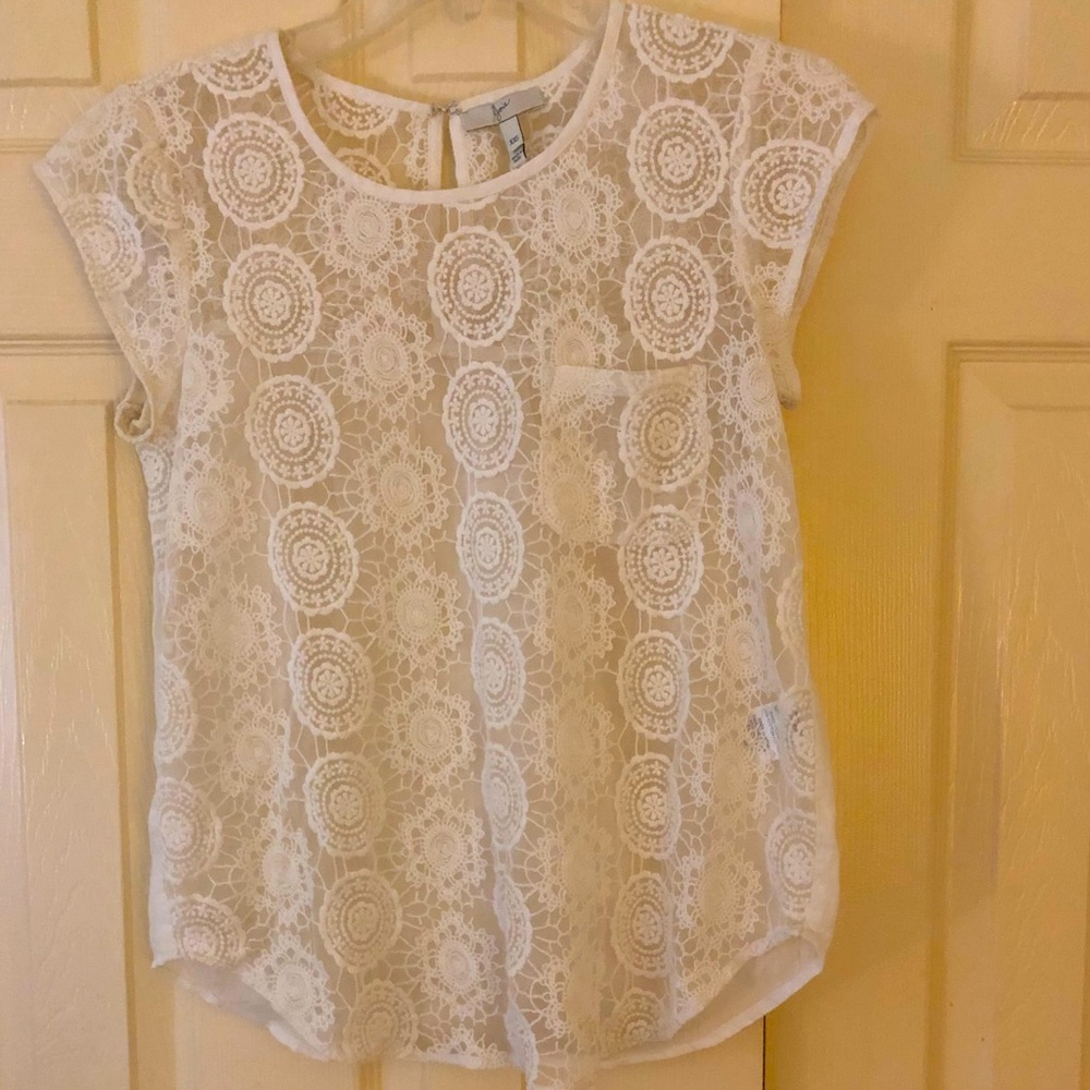 Joie sheer sleeveless lace top.